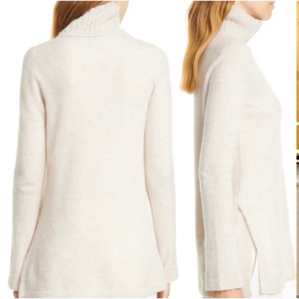 Vince Turtleneck Sweater 100% Cashmere Side Slit Dove Oat Cream Small